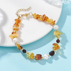 Браслеты из натурального янтаря, культивированного пресноводного жемчуга и латунных бусин для женщин, чип, круг и куб, реальный 18 k позолоченный
