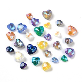 Glass Rhinestone Cabochons, Point Back, Faceted, Heart