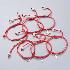 Bracelets de perles tressées réglables, avec des fils de nylon, perles naturelles d'eau douce et breloques 925 en argent sterling et boîtes en carton