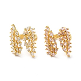 Cubic Zirconia Wing Open Cuff Rings, Golden Brass Jewelry for Women