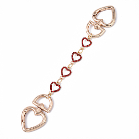 Сплав микро паве стразы сердце звено сумка удлинитель цепи, с поворотными застежками сплава, аксессуары для замены сумок, золотые