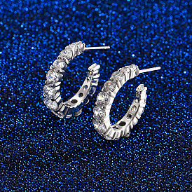 Brass Micro Pave Cubic Zirconia Ring Stud Earrings, Half Hoop Earrings