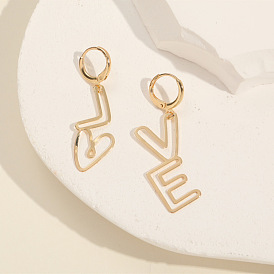 14k Gold Plated Copper LOVE Letter Earrings with Hollow Design for Women's Unique Style