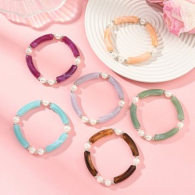 Pulseras elásticas de acrílico bicolor con tubo curvo y cuentas