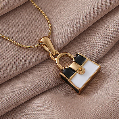 304 Женские подвески-сумочки из нержавеющей стали белого и черного цвета с эмалевым покрытием