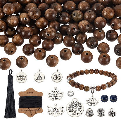 Набор для изготовления подвесных украшений своими руками, включая большие подвески с кисточками из полиэстера, Подвески из сплава с головой лотоса и Будды, натуральные бусины из лазурита и сандалового дерева