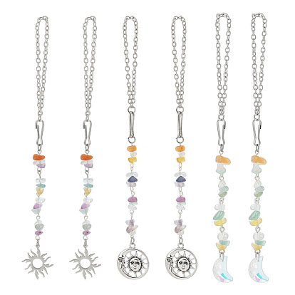 Украшение подвески из стекла и сплава, подвесное украшение для автомобиля в виде луны и солнца, с натуральным красным авантюрином и кварцевым кристаллом и флюоритовыми бусинами