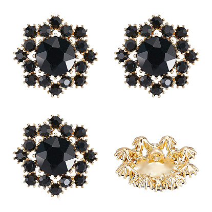 Пуговицы из сплава с цветочным рисунком и стеклянной ножкой, 1-луночное, золотые