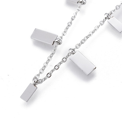 304 Stainless Steel Pendant Necklaces, with Cable Chains and Round Beads, Rectangle