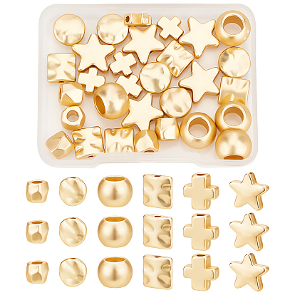 36Pcs 6 Style Alloy Beads, Lead Free & Nickel Free & Cadmium Free, Mixed Shapes
