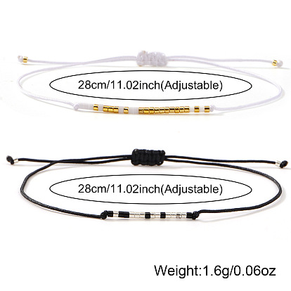 2шт. минималистичные браслеты из плетеного бисера и стеклянных бусин, Регулируемый браслет из нейлоновой нити для пары