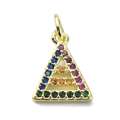 Brass Micro Pave Colorful Cubic Zirconia Pendants, Cadmium Free & Nickel Free & Lead Free, Triangle