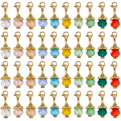 40шт 10 цвета круглые стеклянные подвески украшения, с 304 из нержавеющей стали Lobster Claw застежками