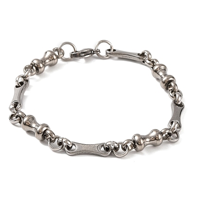 201 Stainless Steel Bone Link Chain Bracelets, with 304 Stainless Steel Clasps