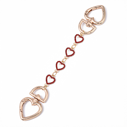 Сплав микро паве стразы сердце звено сумка удлинитель цепи, с поворотными застежками сплава, аксессуары для замены сумок, золотые