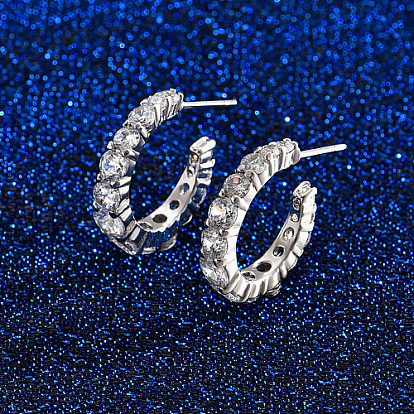 Brass Micro Pave Cubic Zirconia Ring Stud Earrings, Half Hoop Earrings