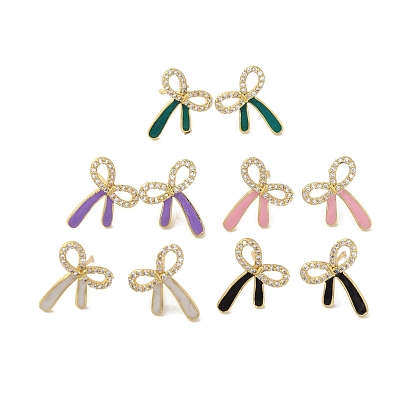 Bowknot Brass Stud Earrings, Enamel Cubic Zirconia Cadmium Free & Lead Free