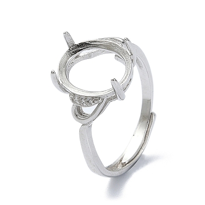 Adjustable 925 Sterling Silver 4 Prongs Ring Settings, with Cubic Zirconia