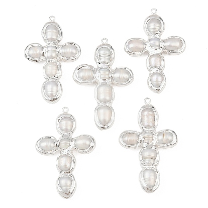 Натуральный жемчуг большие подвески, с латунной фурнитурой , крест прелести, белые