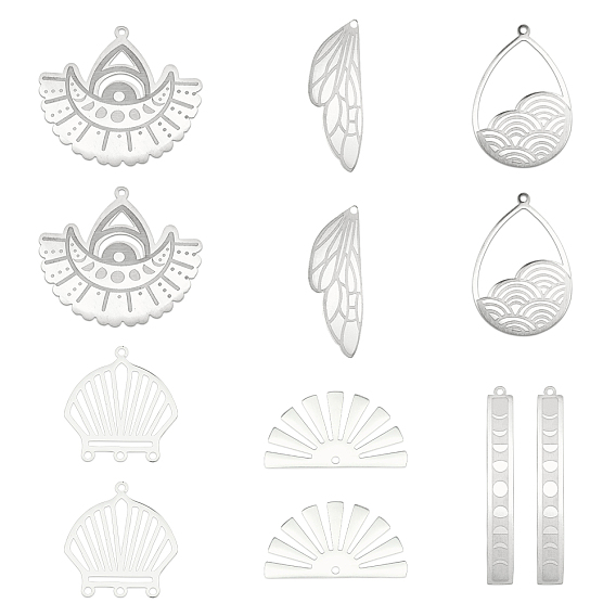 201 Stainless Steel Open Back Bezel Pendants, For DIY UV Resin, Epoxy Resin, Pressed Flower Jewelry, Laser Cut