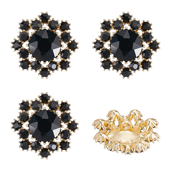 Пуговицы из сплава с цветочным рисунком и стеклянной ножкой, 1-луночное, золотые