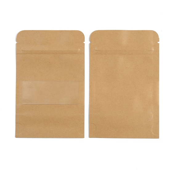 Kraftpapier-Zip-Top-Beutel, mit klarem Fenster, kleiner Standbeutel aus Kraftpapier, wiederverschließbare Taschen, Rechteck