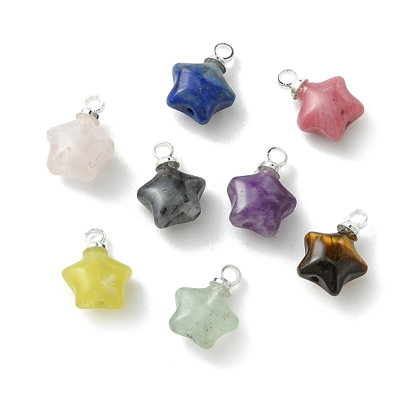 Природные каменные смешанные подвески, Подвески в виде звезд с латунными креплениями серебристого цвета, смешанные окрашенные и неокрашенные
