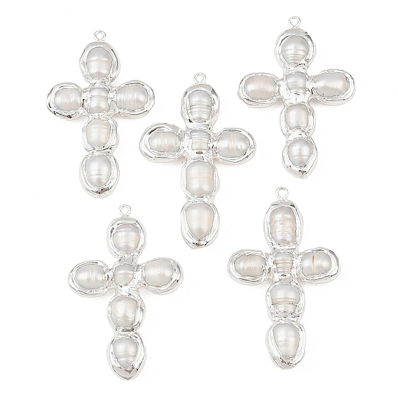 Натуральный жемчуг большие подвески, с латунной фурнитурой , крест прелести, белые
