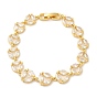Clear Cubic Zirconia Flat Round Link Chain Bracelet, Brass Bracelet, Lead Free & Cadmium Free