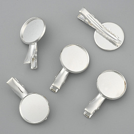 Железные плоские заколки-пеликаны, с латунной лоток, 32~35x19.5 мм, лоток : 18 мм