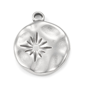 304 Stainless Steel Pendants, Flat Round with Sun Charms
