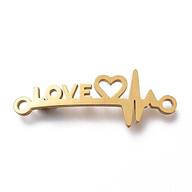 304 Stainless Steel Links Connectors, Laser Cut, Heartbeat with Word Love, for Valentine's Day