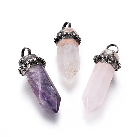 Natural Gemstone Big Pointed Pendant, with Brass Findings, Bullet, Platinum