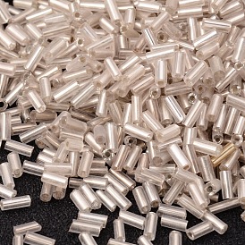 Glass Bugle Beads, Seed Beads, Clear, Silver-Lined