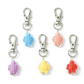 Ocean Themed Tortoise Handmade Porcelain Pendant Decorations, with Alloy Swivel Clasps