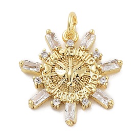 Rack Plating Brass Micro Pave Cubic Zirconia Pendants, Lead Free & Cadmium Free, Long-Lasting Plated, Snowflake with Pigeon