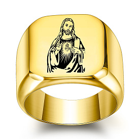 Religion Theme Titanium Steel Signet Rings for Men, Saint