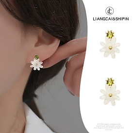 Alloy Rhinestone Earrings , Acrylic Earrings for Women, 925 Sterling Silver Pins, Flower