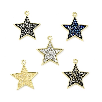 Rhinestone Pendants, with Light Gold Plated Brass Findings, Star, Cadmium Free & Lead Free