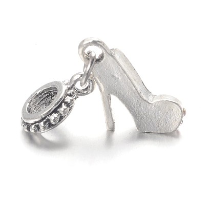 High-heeled Shoes Alloy Glass Rhinestone European Dangle Charms, Large Hole Pendants, Antique Silver, 27mm, Hole: 4.5mm
