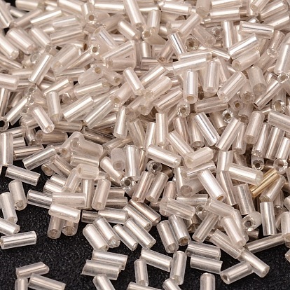 Glass Bugle Beads, Seed Beads, Clear, Silver-Lined