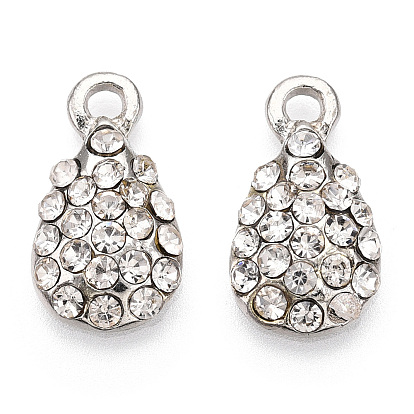 Alloy Pendants, with Glass Rhinestone, Teardrop
