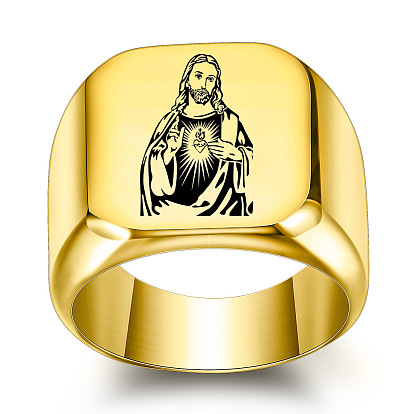 Перстни-печатки из нержавеющей стали на религиозную тематику для мужчин, святой