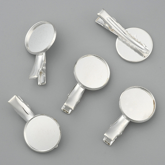 Железные плоские заколки-пеликаны, с латунной лоток, 32~35x19.5 мм, лоток : 18 мм