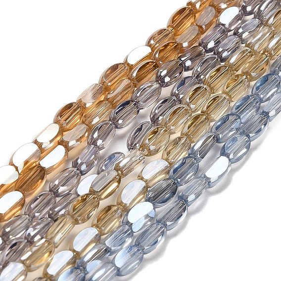 Стеклянные бусины с гальваническим покрытием , овальные, граненые