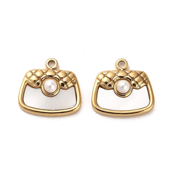 304 Stainless Steel Pave Shell Bag Charms, with ABS Imitation Pearl Beads