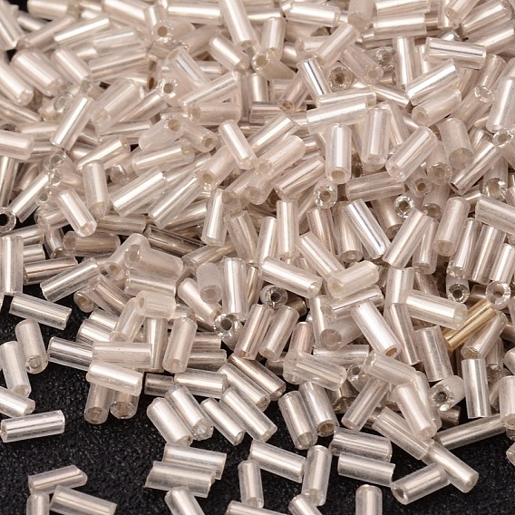 Glass Bugle Beads, Seed Beads, Clear, Silver-Lined