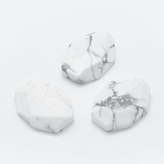 Natural Howlite Cabochons, Faceted, Oval