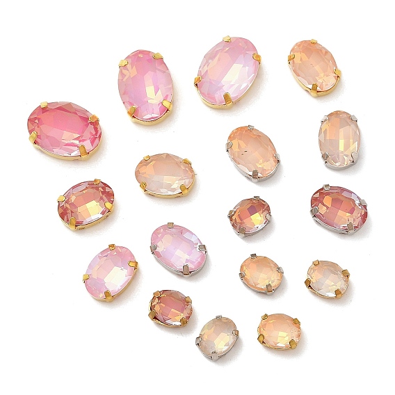 Латунные стеклянные стразы пришивные стразы, граненые, овальные, разноцветные