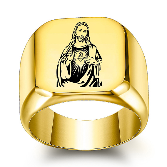 Перстни-печатки из нержавеющей стали на религиозную тематику для мужчин, святой